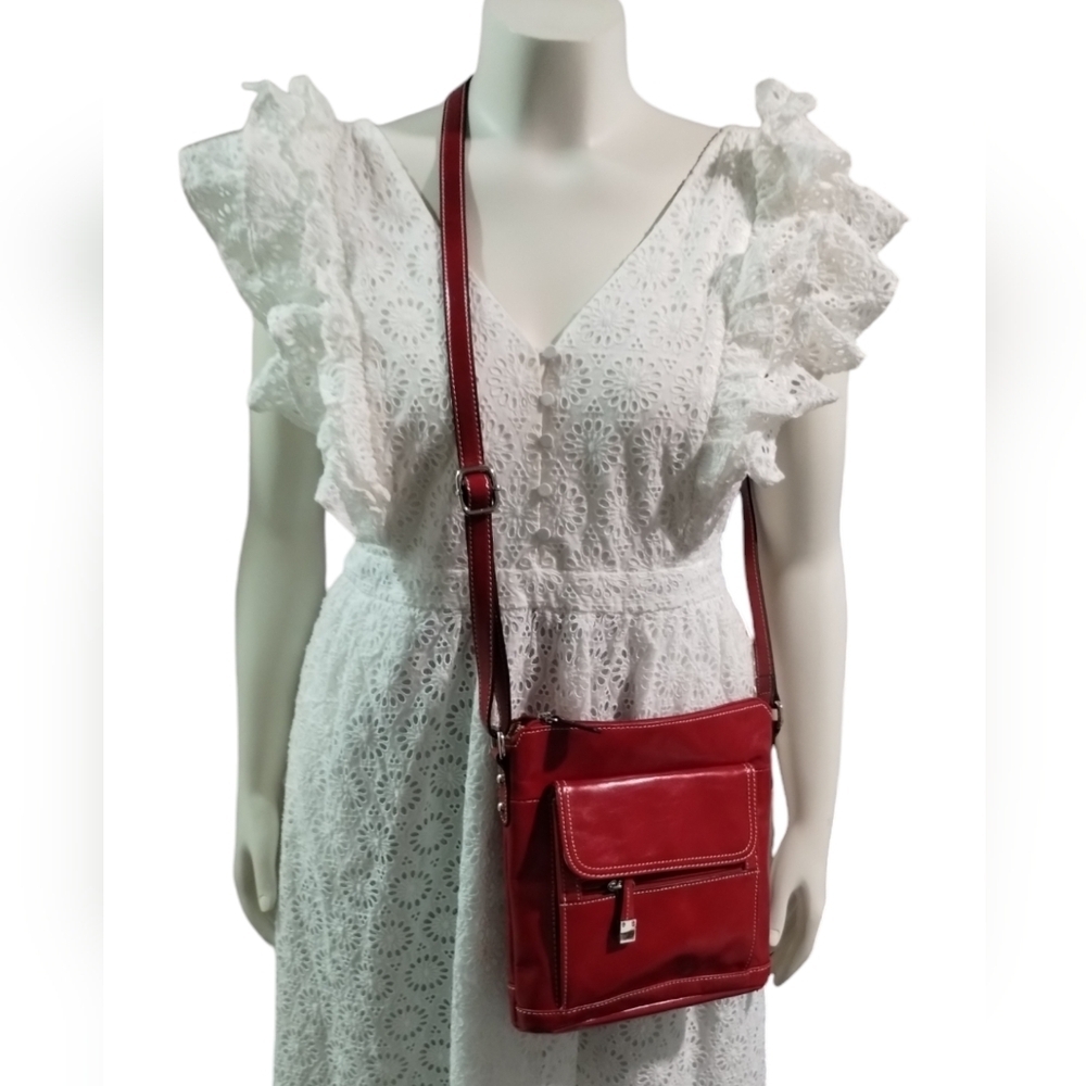 Giani Bernini Glazed RED Leather‎ Crossbody Purse Handbag Casual